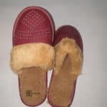 Kapcie - Damskie- Bordowy- Ocieplane