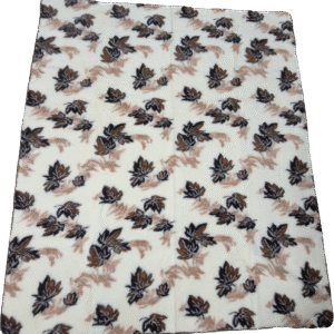 Koc Wełniany 100% Owcza Wełna – Biały w Brązowe Liście 215x200 cm