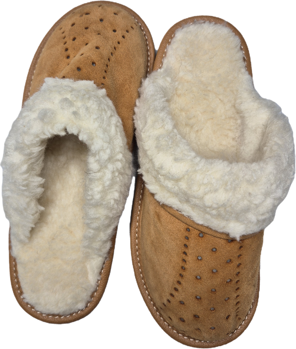 Kapcie z kożuszkiem, brązowe zamszowe pantofle ciepłe