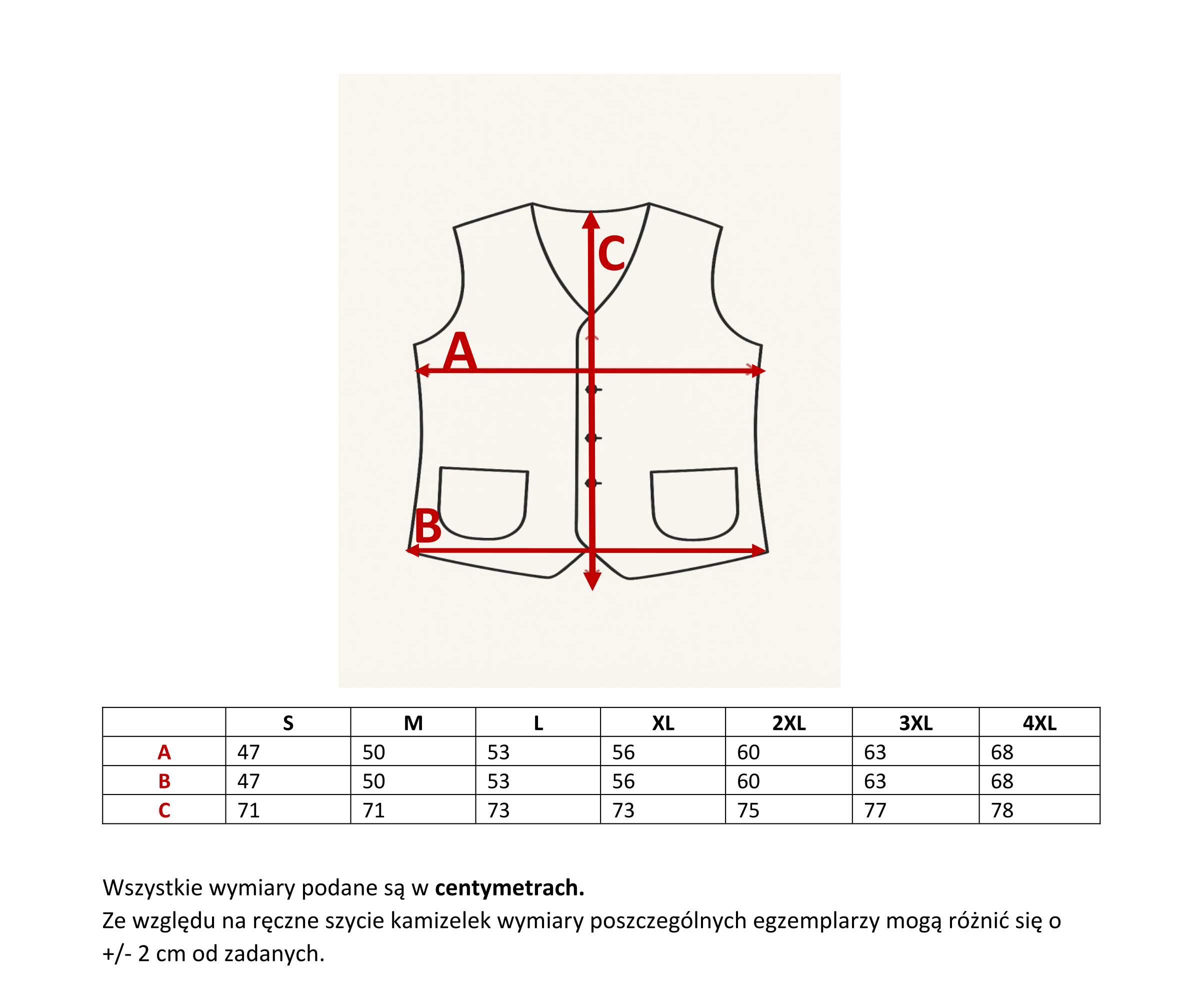 kamizelka rozmiary pl