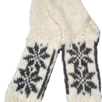 Skarpety wełniane wysokie 100% wełna owcza ręcznie robione handmade ciepłe grube białe + wzór