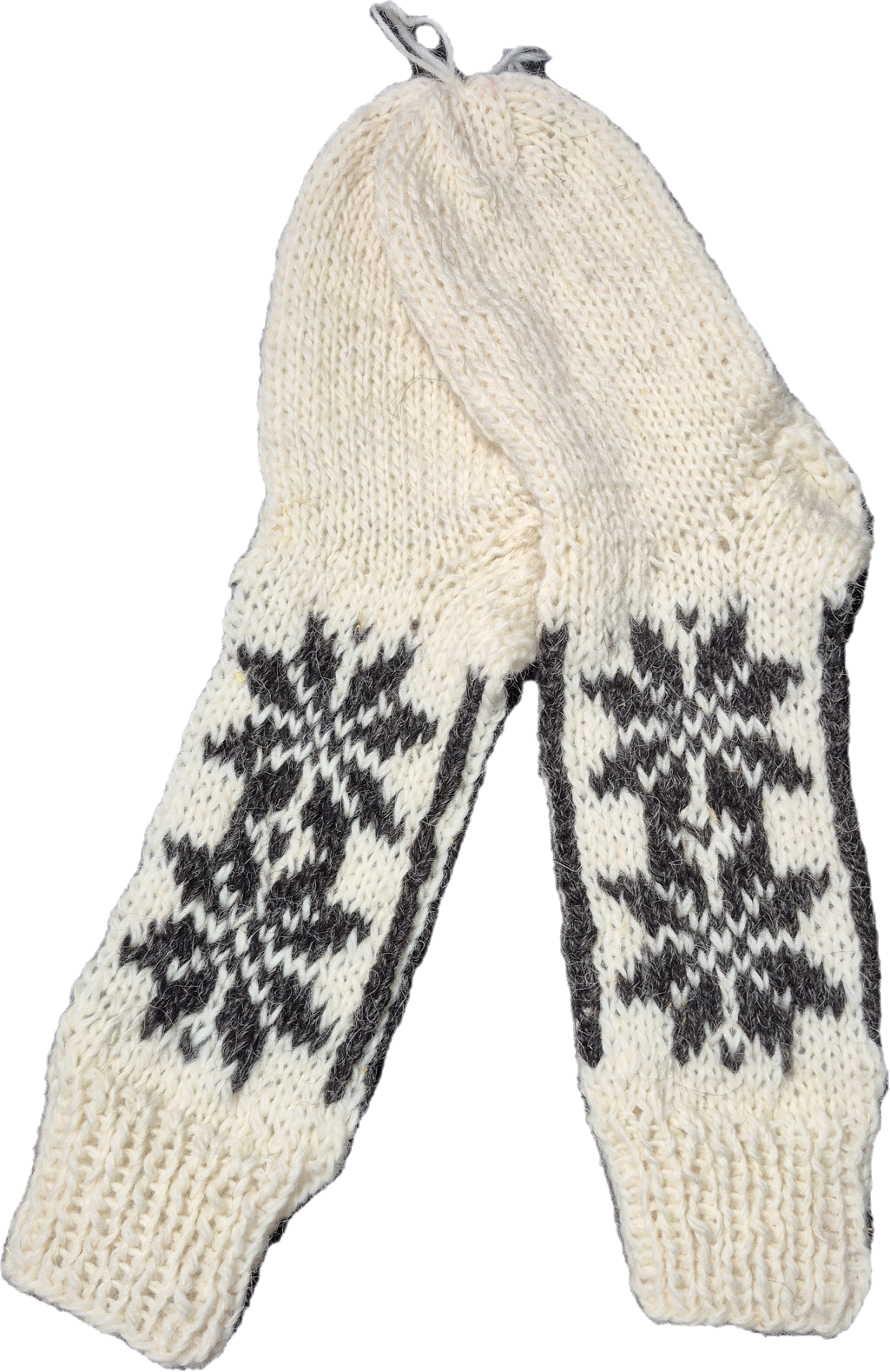 Skarpety wełniane wysokie 100% wełna owcza ręcznie robione handmade ciepłe grube białe + wzór