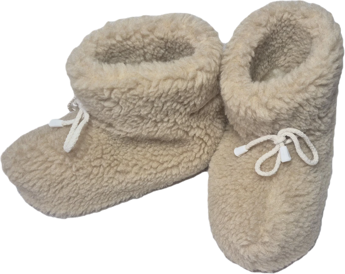 Bambosze Wysokie 100% Wełna Owcza – Beżowe - Antypoślizgowe