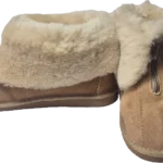 Skórzane Zamszowe Śniegowce Unisex Mukluki z Naturalnej Owczej Skóry – Beżowe Botki na Zamek
