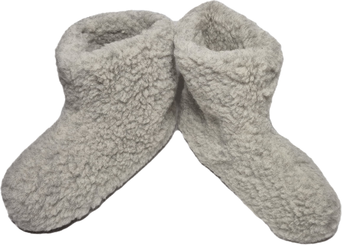 Bambosze Wysokie 100% Wełna Owcza – Szare - Antypoślizgowe