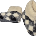 Bambosze Wysokie 100% Wełna Owcza – Krata - Antypoślizgowe