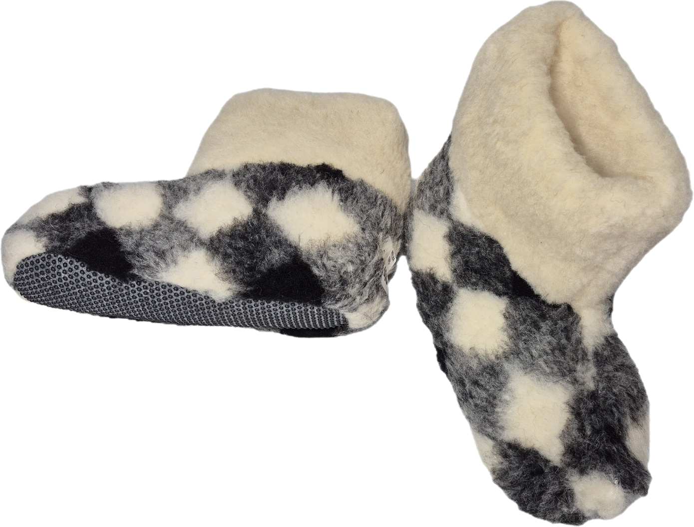 Bambosze Wysokie 100% Wełna Owcza – Krata - Antypoślizgowe